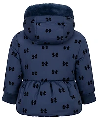 S Rothschild & Co Baby Girls' Flocked Hooded Peplum Puffer Jacket and Mittens, 2-Piece Set