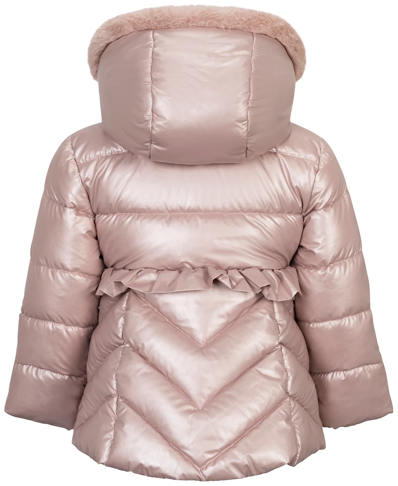 S Rothschild & Co Baby Girls' Metallic Fit Flare Hooded Coat