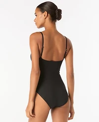 Michael Kors Women's V-Neck Ruched One-Piece Swimsuit