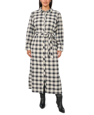 Vince Camuto Plus Plaid Midi Loose-Fit Shirt Dress