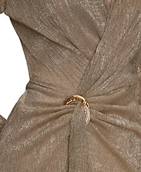 Donna Karan New York Petite Metallic Long-Sleeve Wrap Dress
