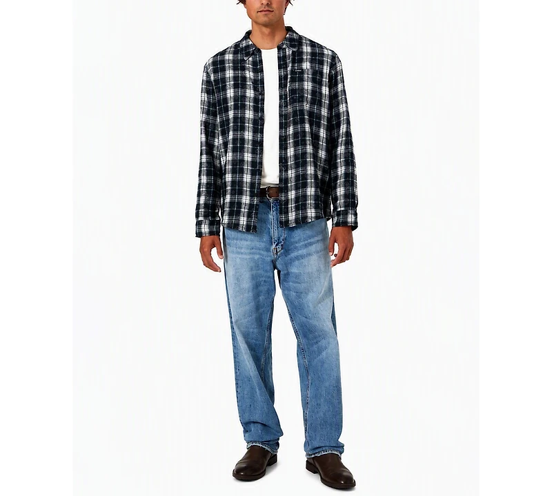 Guess Men's Ocean Coast Plaid Long-Sleeve Logo-Print Button-Down Shirt
