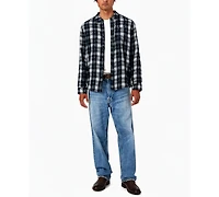 Guess Men's Ocean Coast Plaid Long-Sleeve Logo-Print Button-Down Shirt