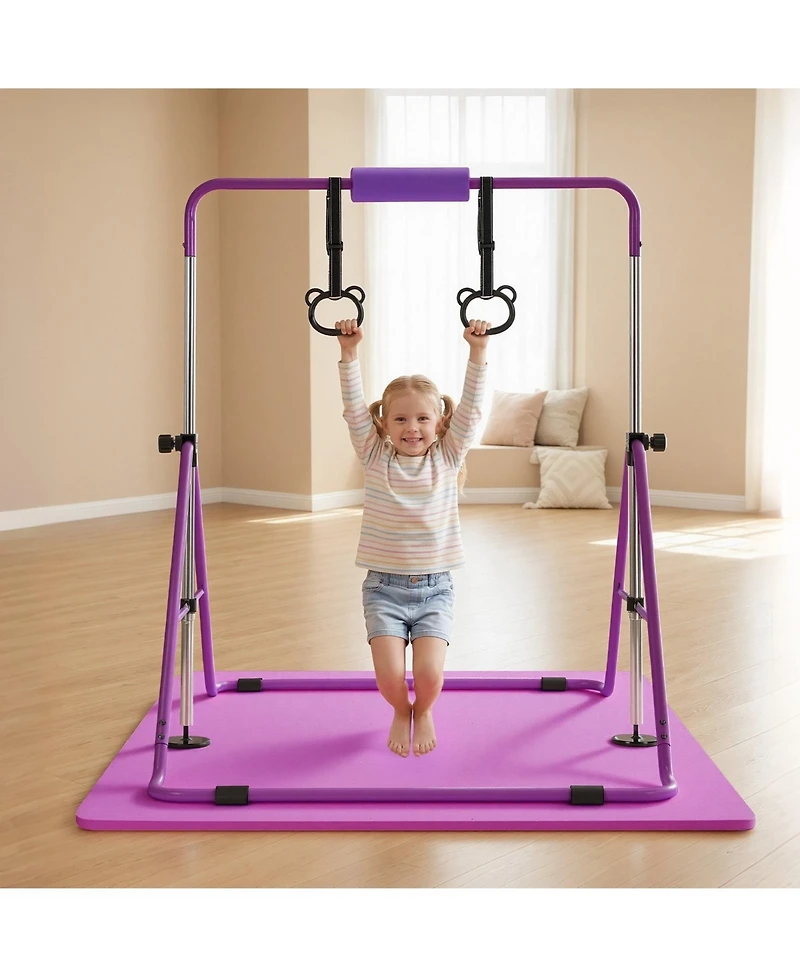 Sevorley Folding Gymnastic Bar for Kids, Adjustable Height Training Kip Bar with Mat