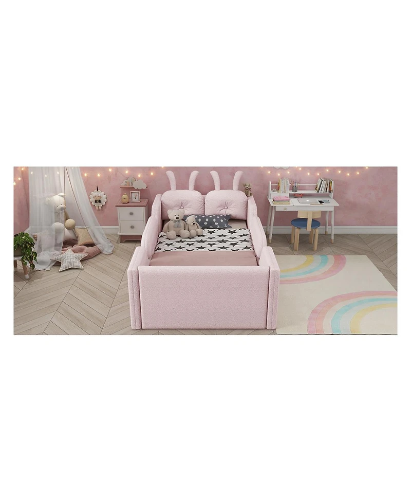 Streamdale Furniture Twin Upholstered Platform Bed with Rabbit Cushion and Side Rails