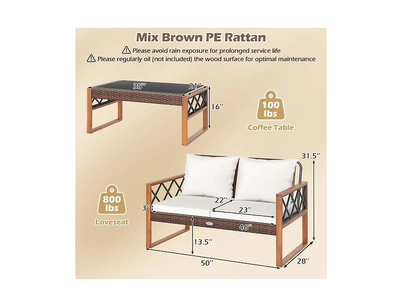 Boyel Living 2 Pieces Patio Pe Wicker Furniture Set Outside Conversation Set for Porch