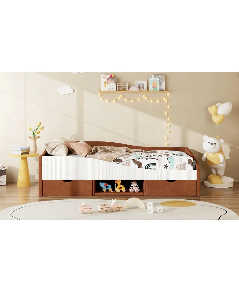 Streamdale Furniture Twin Size Upholstered Daybed Frame with 2 Storage Drawers