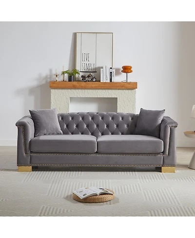Streamdale Furniture Classic Modern 84" Velvet Chesterfield Sofa with Rolled Arms