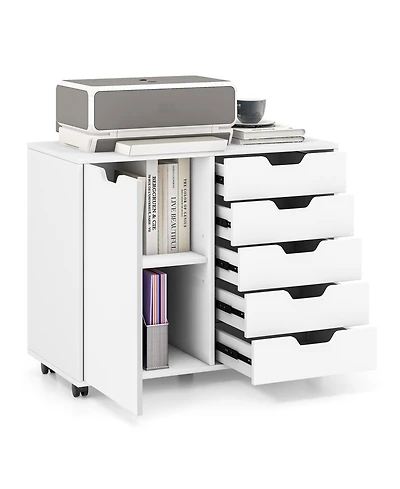 Mecale 5-Drawer Mobile Storage Cabinet with Door Cabinet