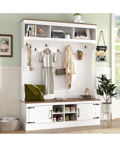 Streamdale Furniture 71" Farmhouse Hall Tree with Bench and Shoe Storage