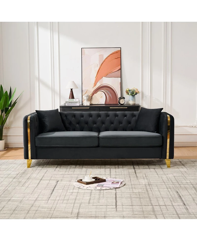 Streamdale Furniture Velvet Chesterfield 3+2 Seater Sofa with Gold Legs