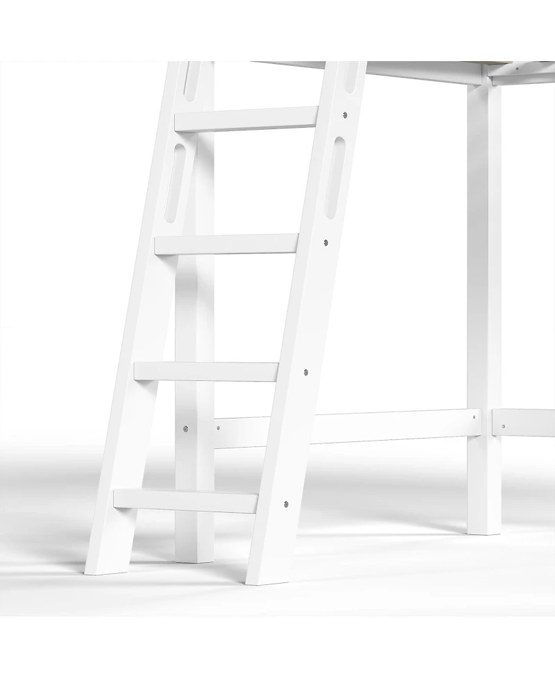 Streamdale Furniture Twin Wood Loft Bed with Guardrails and Ladder