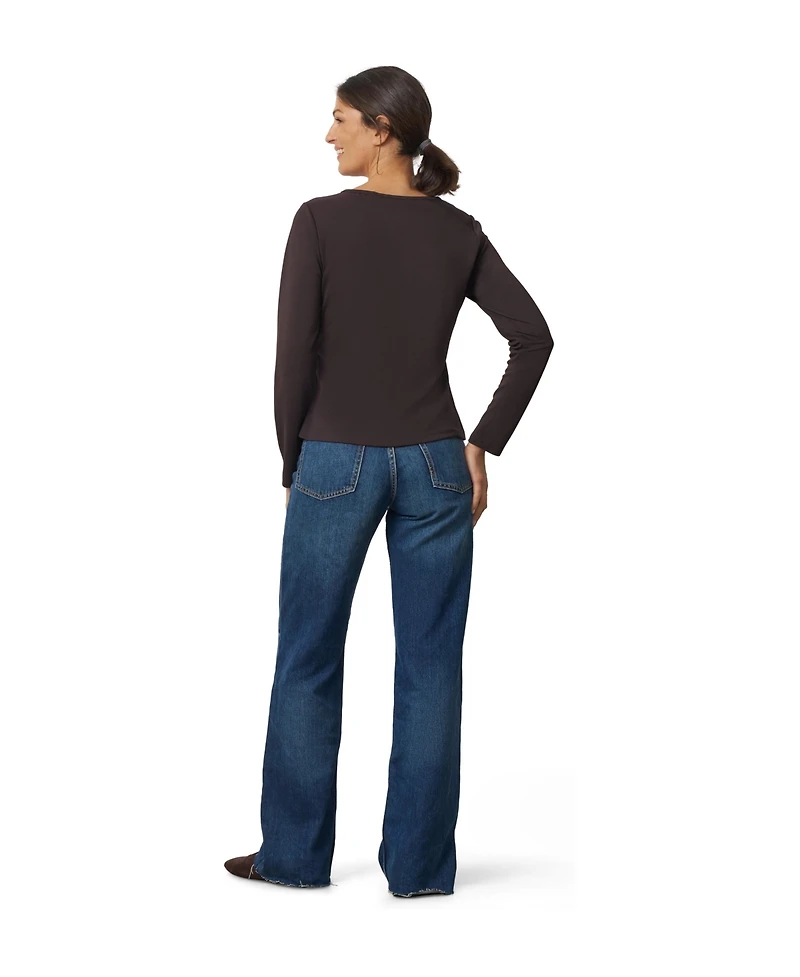 Cable & Gauge Women's Side-Tie Long-Sleeve Crewneck Knit Top