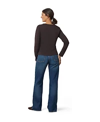 Cable & Gauge Women's Side-Tie Long-Sleeve Crewneck Knit Top