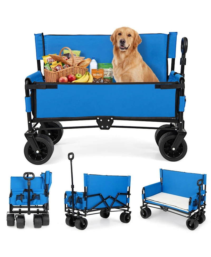 Sugift 2-in-1 Collapsible Beach Wagon Bench Seat Combo with All-Terrain Wheels
