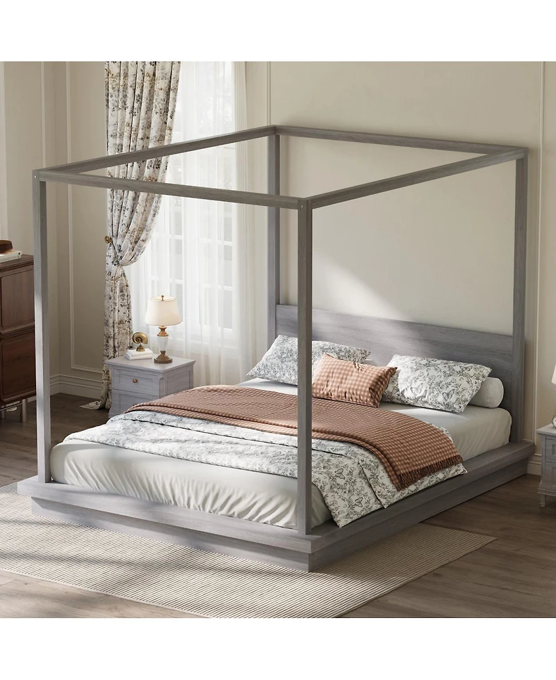 Streamdale Furniture King Size Wooden Canopy Platform Bed with Headboard