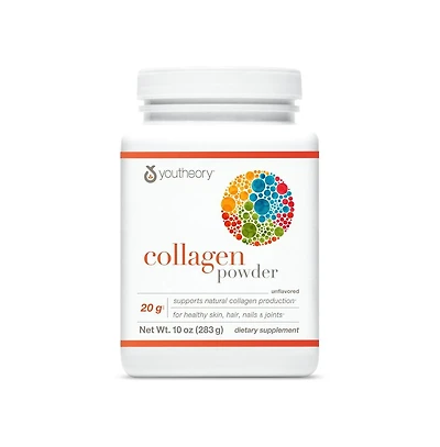Youtheory Collagen Powder Collagen Supplement with Vitamin C and Biotin Supports Hair, Skin, Nails and Joints Gluten Free 10 Ounce