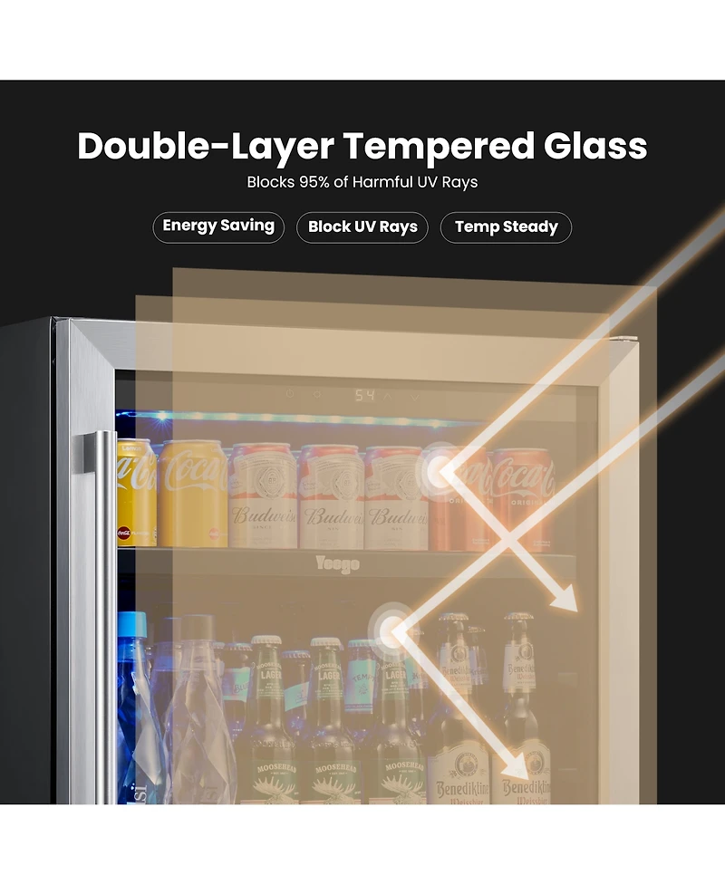 Yeego Beverage Refrigerator, 180 Cans Beverage Cooler, 24 inch , 34-54 , Built-in Beverage Fridge, Glass Door, for Home