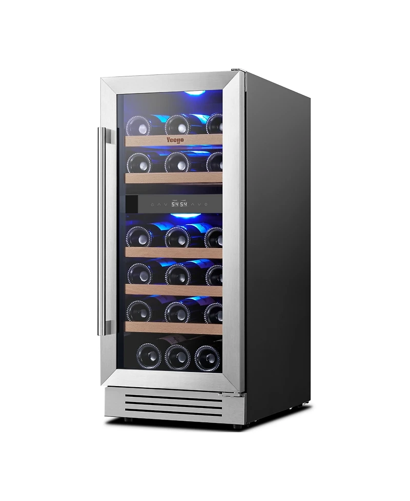 Yeego 15 Inch Dual Zone Black Wine Cooler 28 Bottles Capacity For Wine,40degree(s)F-65degree(s)F Fridge Freestanding/Built-in Home/Kitchen