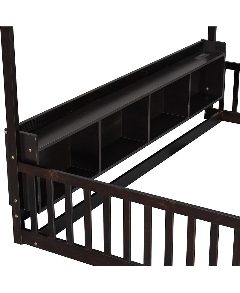 Streamdale Furniture Twin House Floor Bed with Storage, Led, Charging Station
