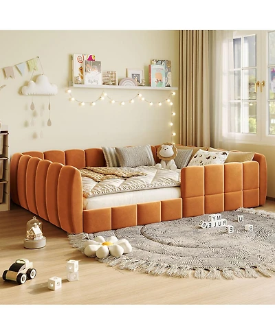 Streamdale Furniture Full Size Velvet Upholstered Floor Bed, Pumpkin
