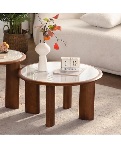 Streamdale Furniture 17.72" Round Sintered Stone Coffee Table with Wood Rim