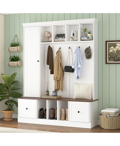 Streamdale Furniture 62.2" Farmhouse Hall Tree with Shoe Storage Bench and Coat Rack