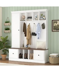 Streamdale Furniture 62.2" Farmhouse Hall Tree with Shoe Storage Bench and Coat Rack