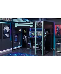 Streamdale Furniture Full-Size Wooden Gaming Loft Bed with Desk, Storage and Led Light