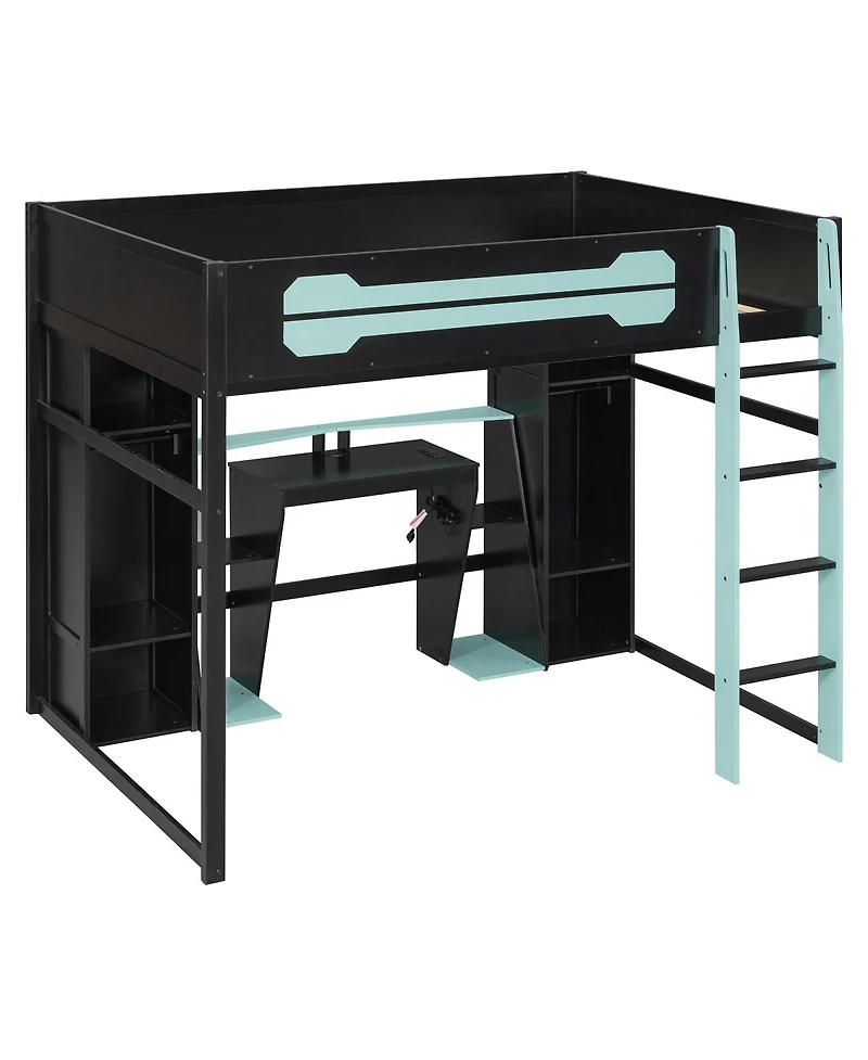 Streamdale Furniture Full-Size Wooden Gaming Loft Bed with Desk, Storage and Led Light