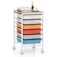 Sugift 6-Drawer Rolling Storage Cart with Wooden Tabletop and Lockable Swivel Casters