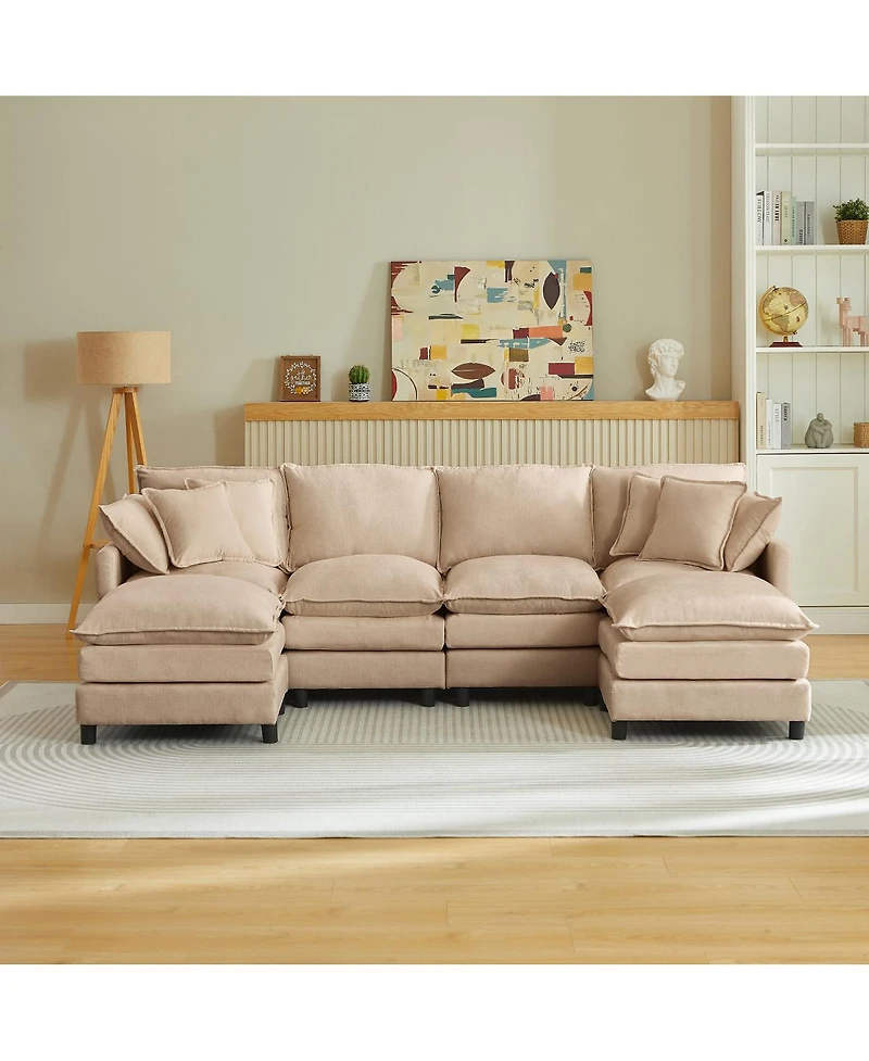 Streamdale Furniture Modular 4-Seater U-Shaped Chenille Sectional Sofa with Ottoman, Coffee