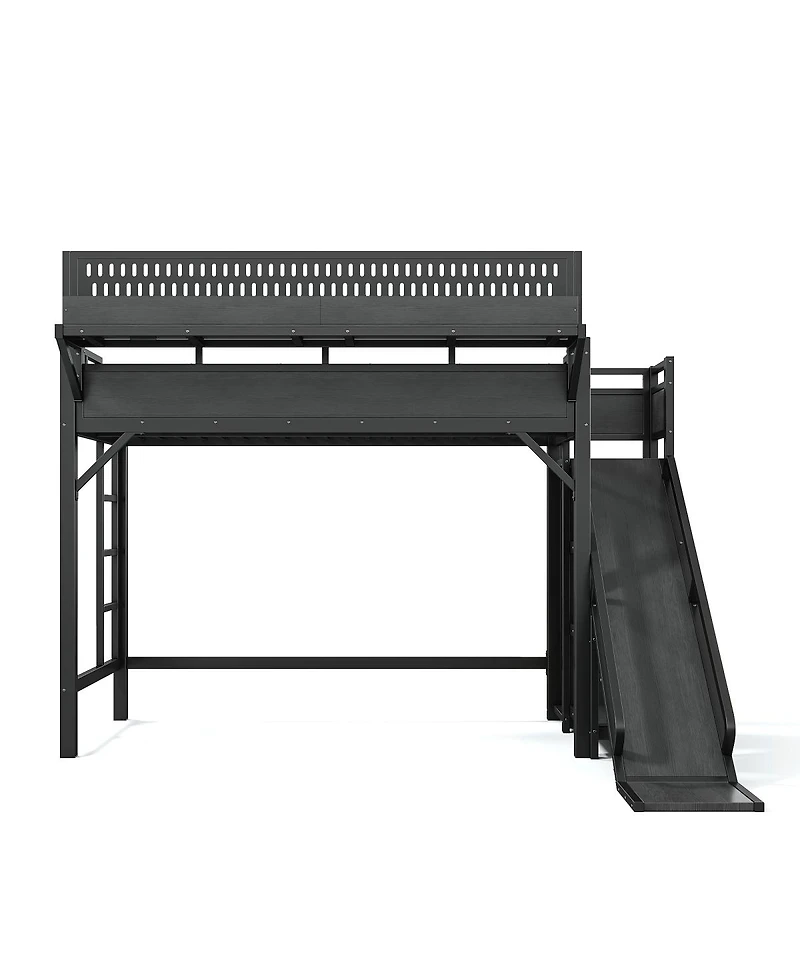 Streamdale Furniture Twin Xl Metal Loft Bed with Slide, Wardrobe and Led Lights