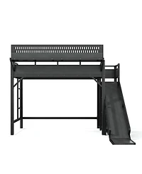 Streamdale Furniture Twin Xl Metal Loft Bed with Slide, Wardrobe and Led Lights