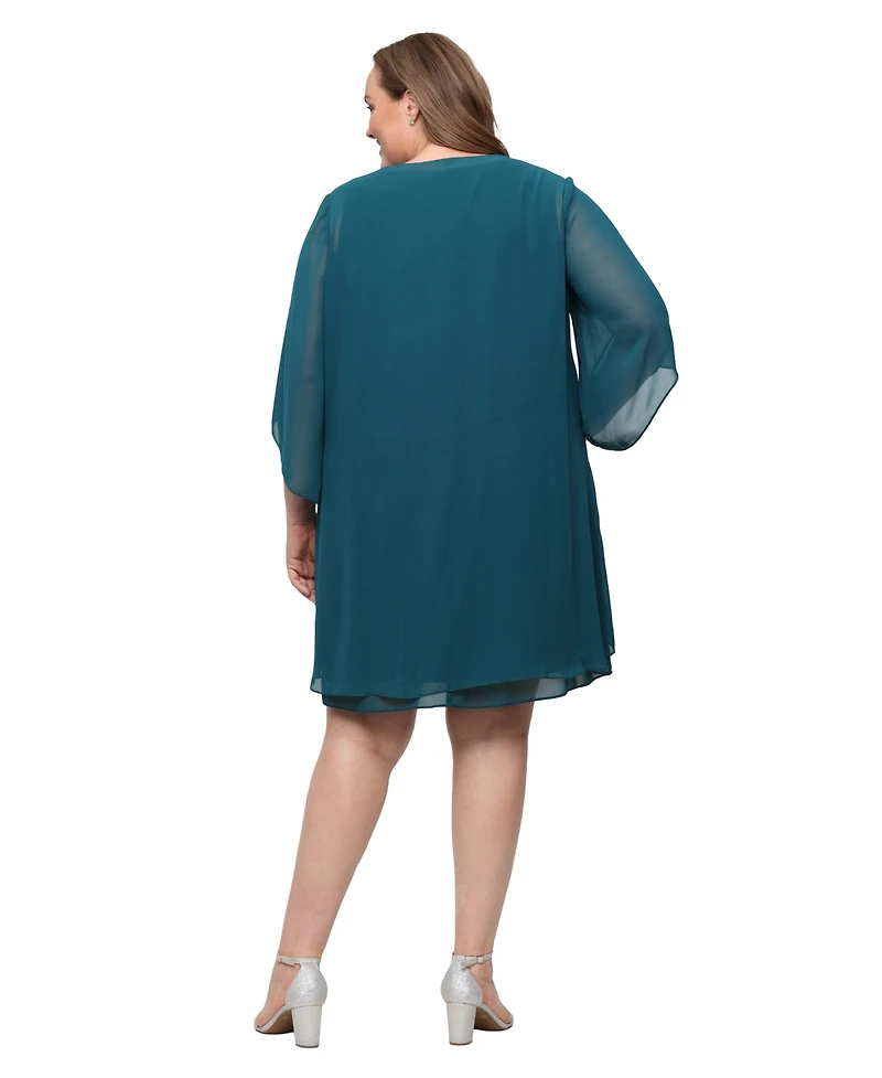 Sl Fashions Plus V-Neck Beaded-Shoulder Chiffon Dress