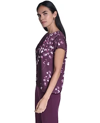 Calvin Klein Women's Floral V-Neck Cap-Sleeve Blouse
