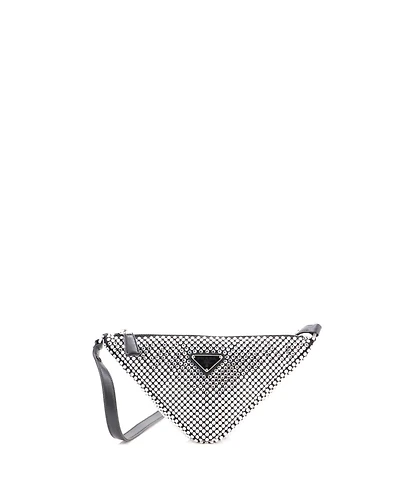 Pre-Owned Prada Mini Triangle Top Handle Pouch Bag Crystal Embellished Satin