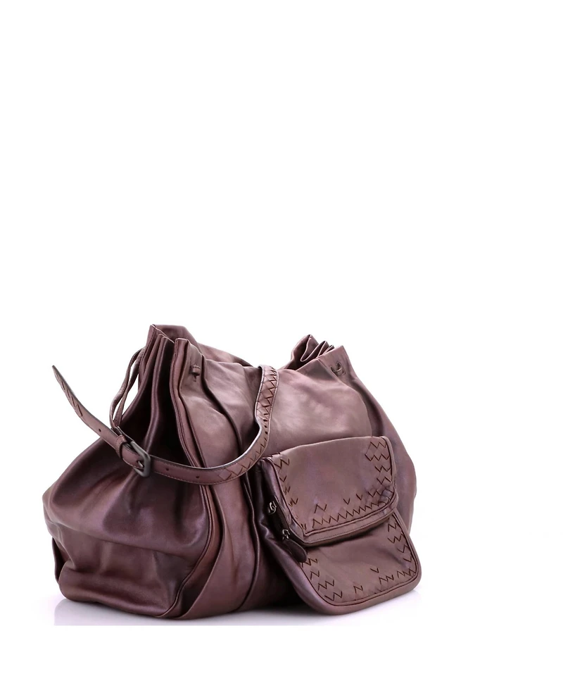Pre-Owned Bottega Veneta Scarabee Multi Pocket Drawstring Shoulder Bag Leather with Intrecciato Detail