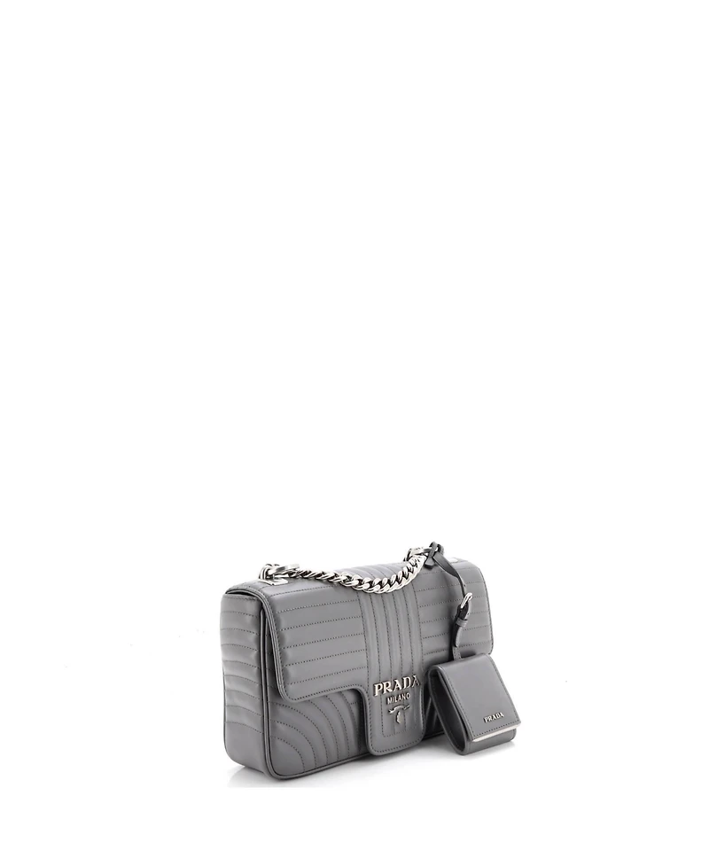 Pre-Owned Prada Medium Chain Flap Shoulder Bag Diagramme Quilted Leather