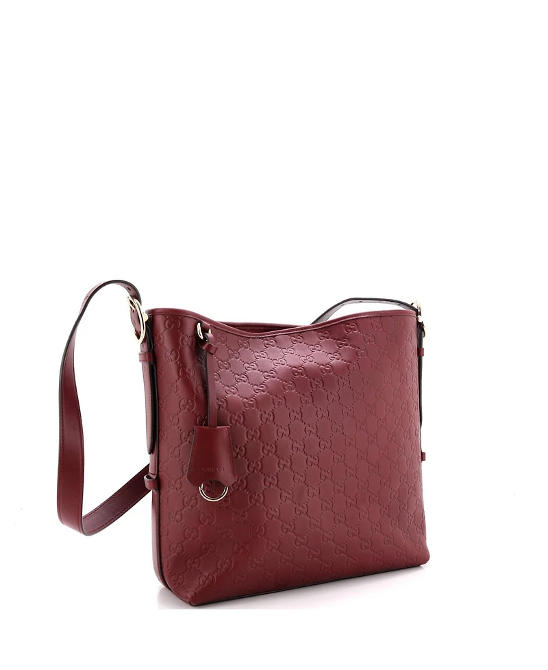 Pre-Owned Gucci Medium Emblem Hobo Shoulder Bag Gg Embossed Leather