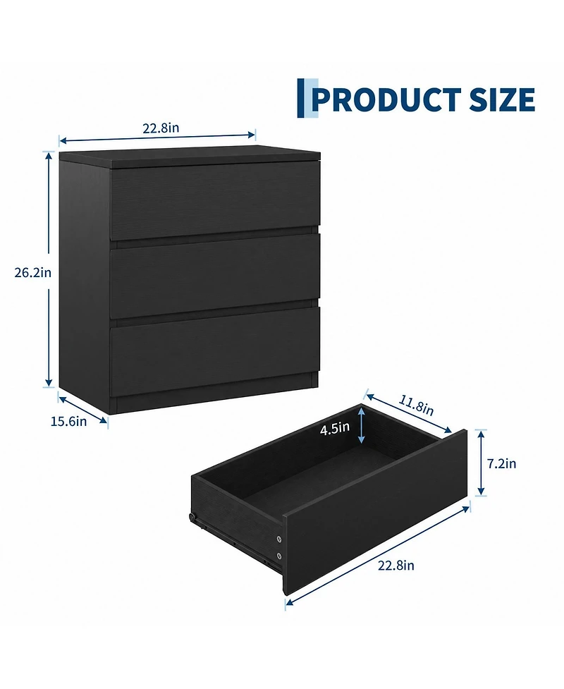 homfan 3 Drawer Dresser, 22.8"Wide Set of 2 Wood Chest Drawers with Anti Tip Safety Kit, Smooth Sliding Storage Cabinet