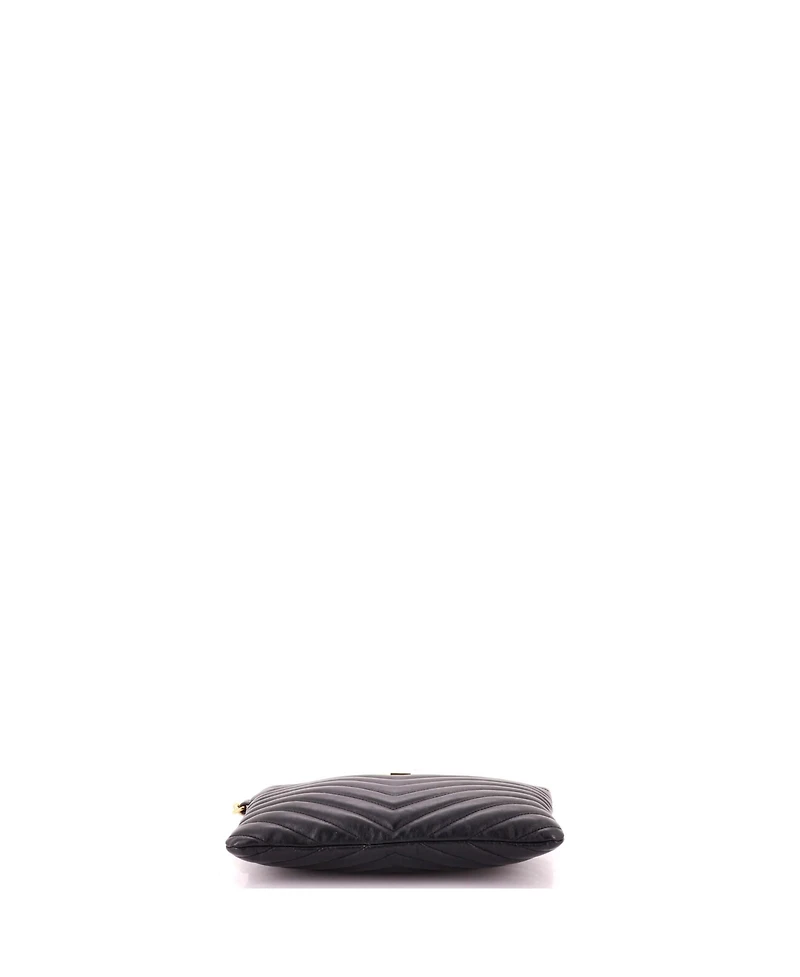 Pre-Owned Saint Laurent Small Classic Monogram Wristlet Pouch Matelasse Chevron Leather