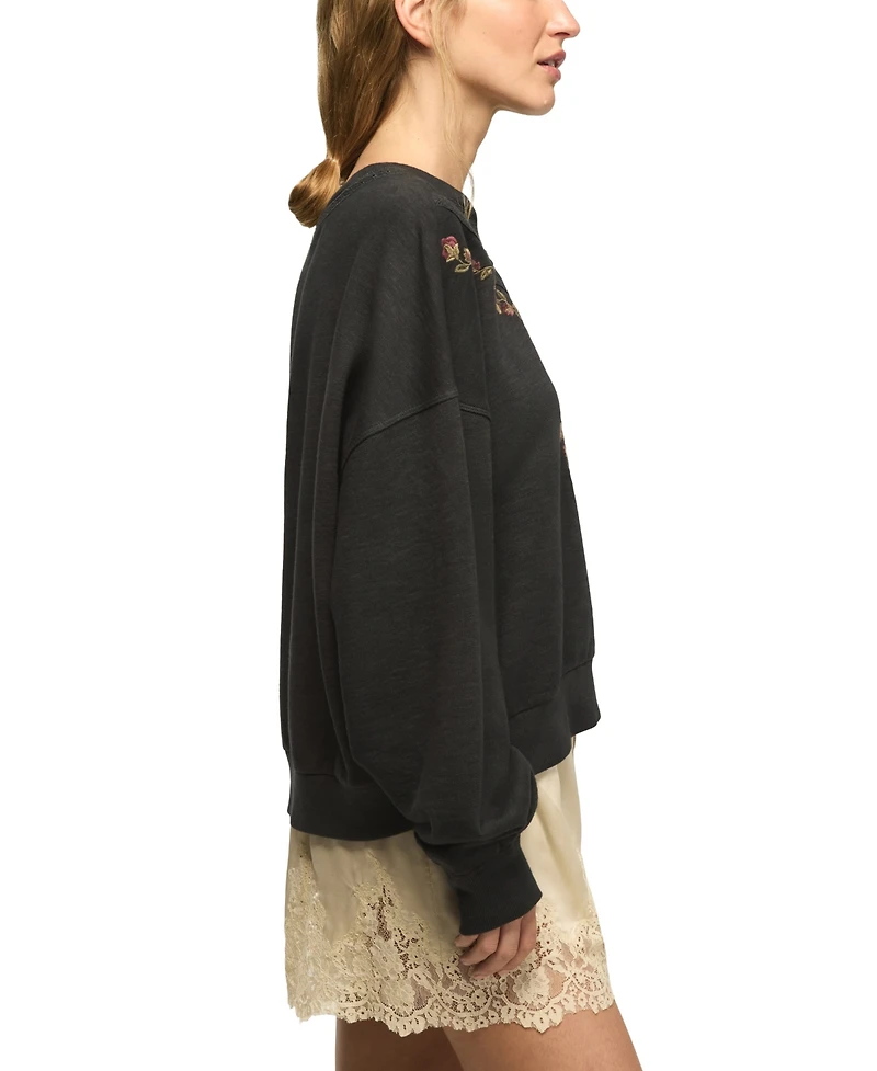 Lucky Brand Women's Long-Sleeve Crewneck Embroidered Sweatshirt