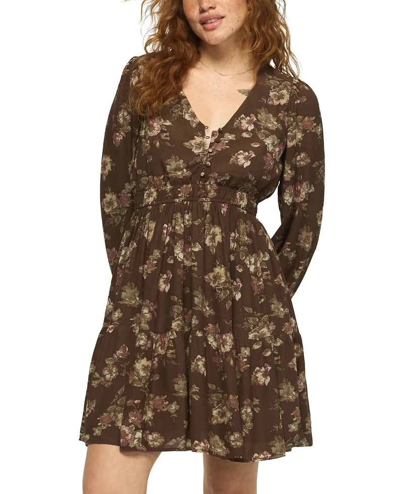 Lucky Brand Women's Long-Sleeve Smocked-Waist Floral Mini Dress