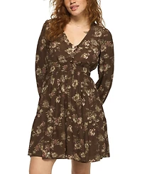 Lucky Brand Women's Long-Sleeve Smocked-Waist Floral Mini Dress
