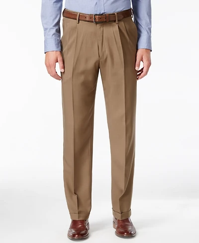 Haggar Men's Eclo Stria Classic Fit Pleated Hidden Expandable Waistband Dress Pants