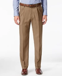Haggar Men's Eclo Stria Classic Fit Pleated Hidden Expandable Waistband Dress Pants