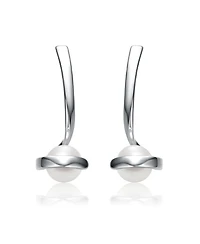 Sterling Silver with Freshwater White Pearl Ribbon Swirl Dangle Drop Earrings