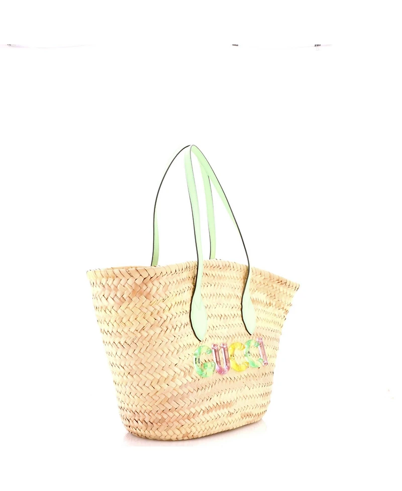 Pre-Owned Gucci Small Logo Open Tote Woven Raffia