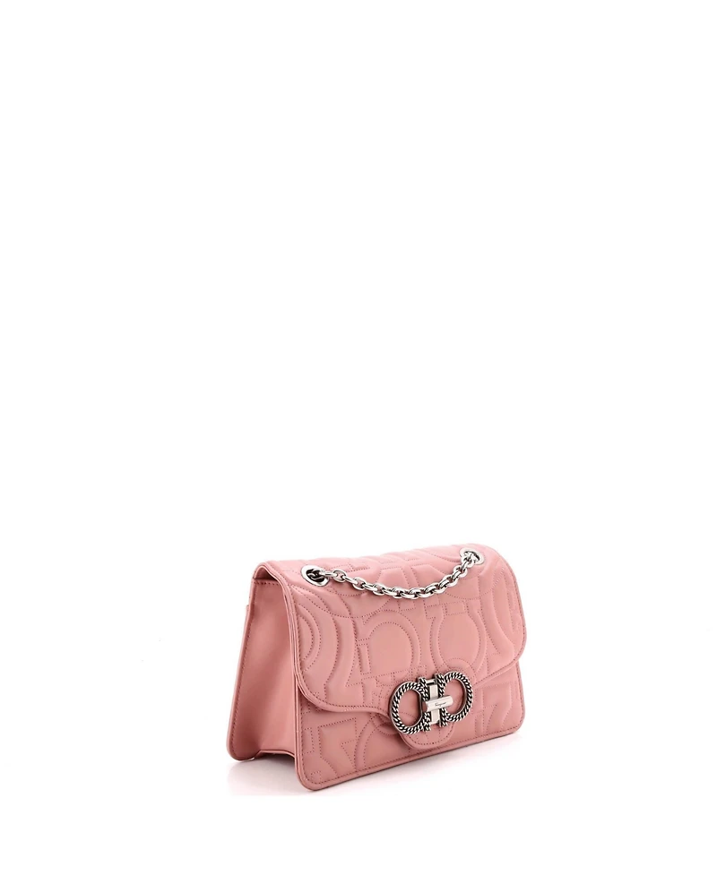 Pre-Owned Salvatore Ferragamo Medium Gancini Turnlock Flap Bag Gancini Quilted Leather